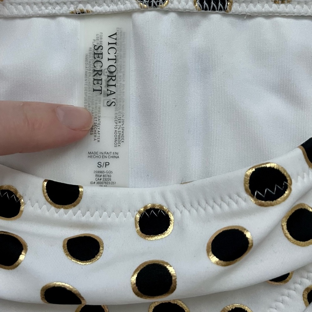 Victoria’s Secret White Bikini Bottom, Black & Gold Polka Dots Sz. Small (EUC) - Picture 4 of 4
